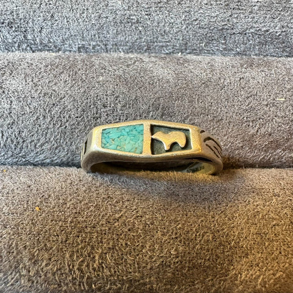 Sterling Silver Turquoise Inlay Ring – Southwestern Minimalist Design with Bird Motif