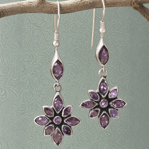 Floral Amethyst Drop Earrings