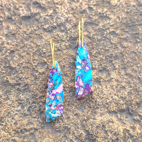 Handmade Electric Blue & Amethyst Mosaic Resin Earrings