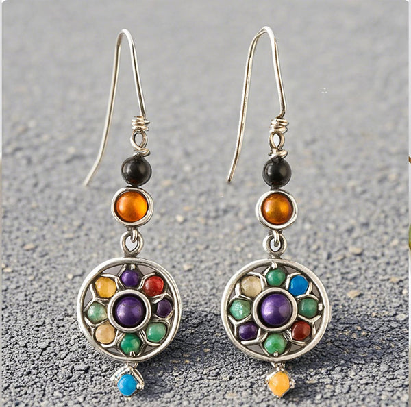 Bohemian Gemstone Earrings – Handmade Chakra Drop Dangle Earrings for Women