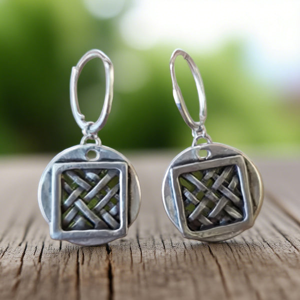 Sterling Silver Woven Pattern Hoop Earrings with Modern Design