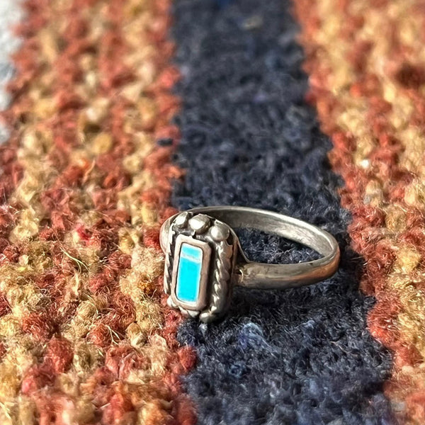 Petite Southwestern Turquoise Ring – Sterling Silver Rectangular Stone Vintage-Style Band