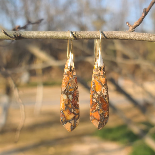 Natural Stone-Inspired Drop Earrings with Gold Hooks
