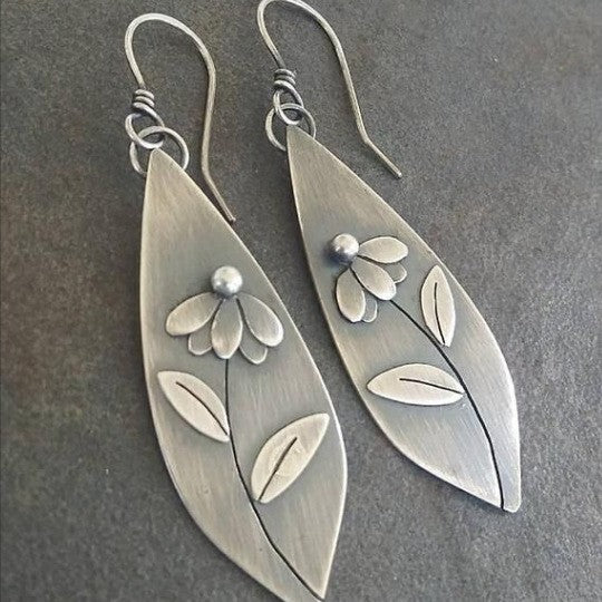 Stylish Geometric Engraved Flower Symmetrical Earrings
