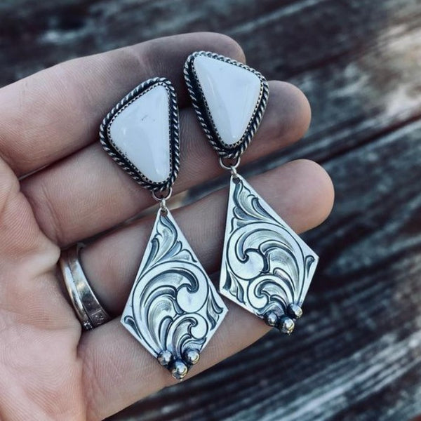Bohemian Earrings – Vintage Rhombus Epoxy Flower Alloy Dangle Jewelry