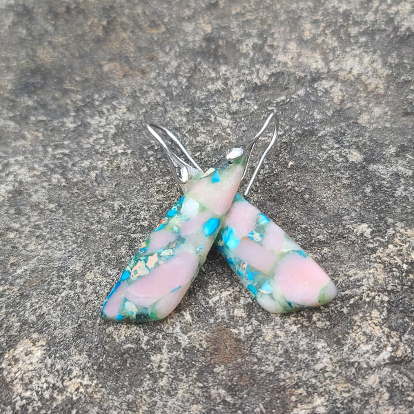 Handcrafted Pink & Turquoise Stone Resin Dangle Earrings