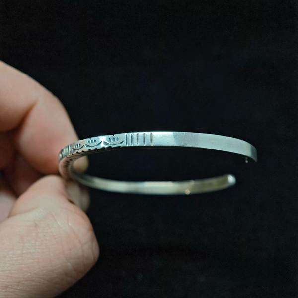Hand-Stamped Sterling Silver Cuff Bracelet – Minimalist Engraved Open Bangle for Men and Women