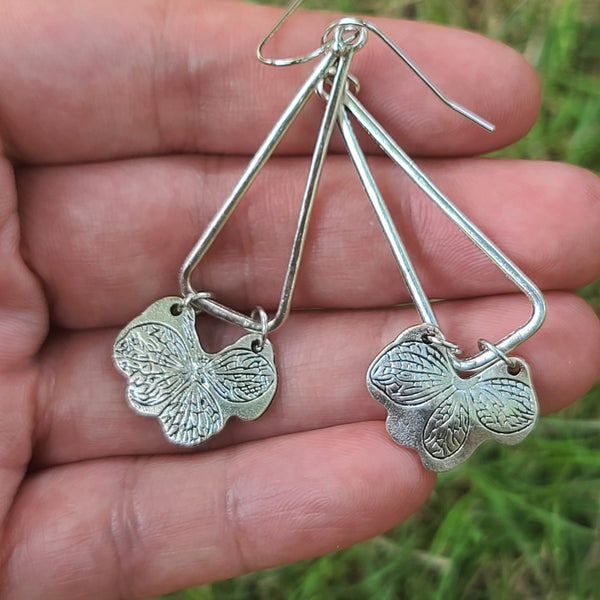 Butterfly Charm Geometric Drop Earrings – Silver-Tone Triangle Frame Dangles