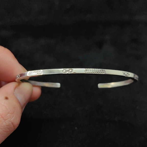 Minimalist Stamped Sterling Silver Cuff Bracelet – Thin Handcrafted Boho Bangle for Women and Men